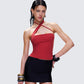 Idalia Red Asymmetrical Halter Top