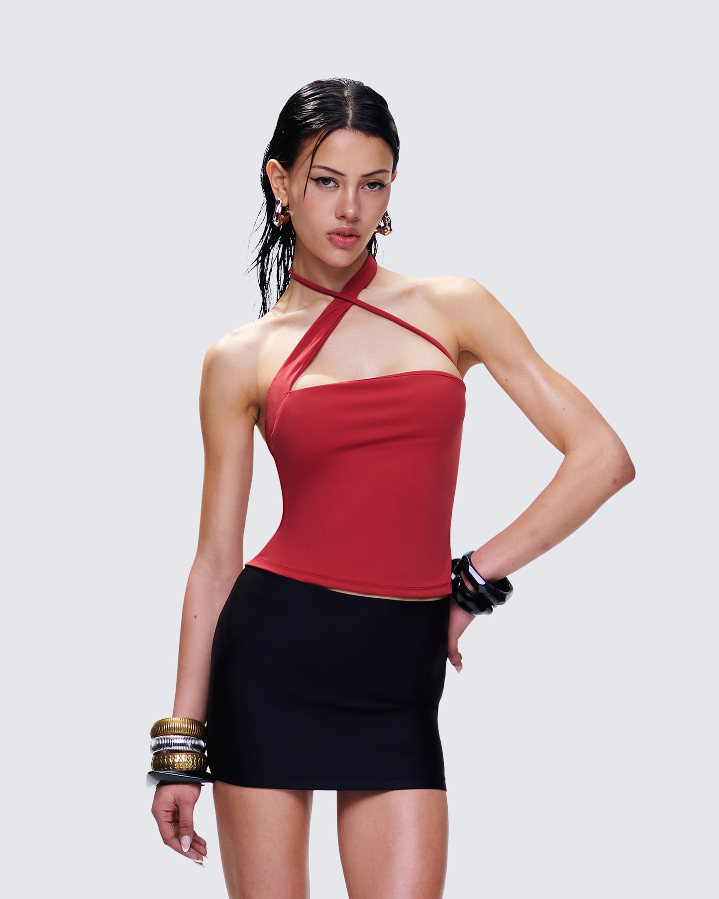 Idalia Red Asymmetrical Halter Top