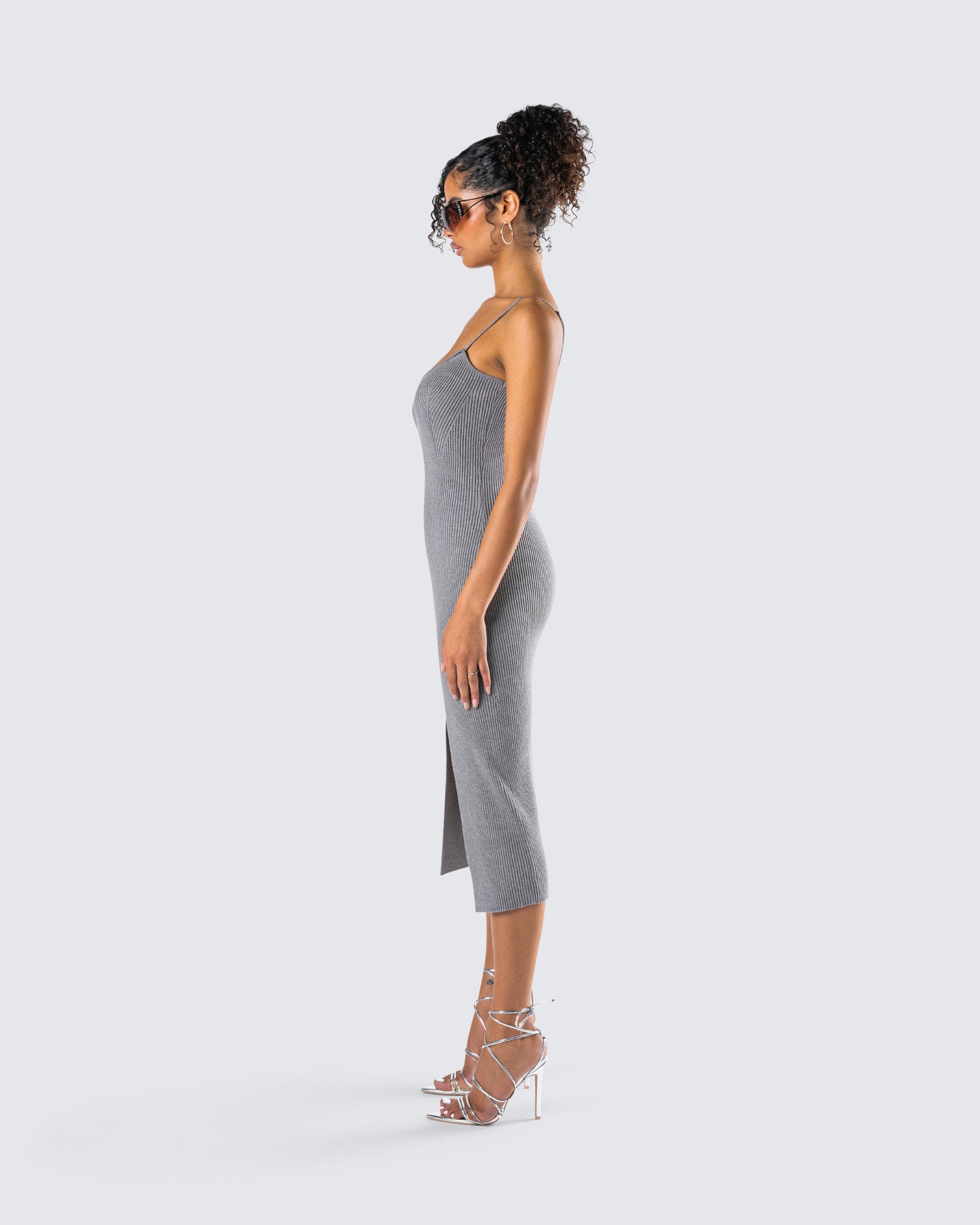 Grey Ribbed Sweater Dress
