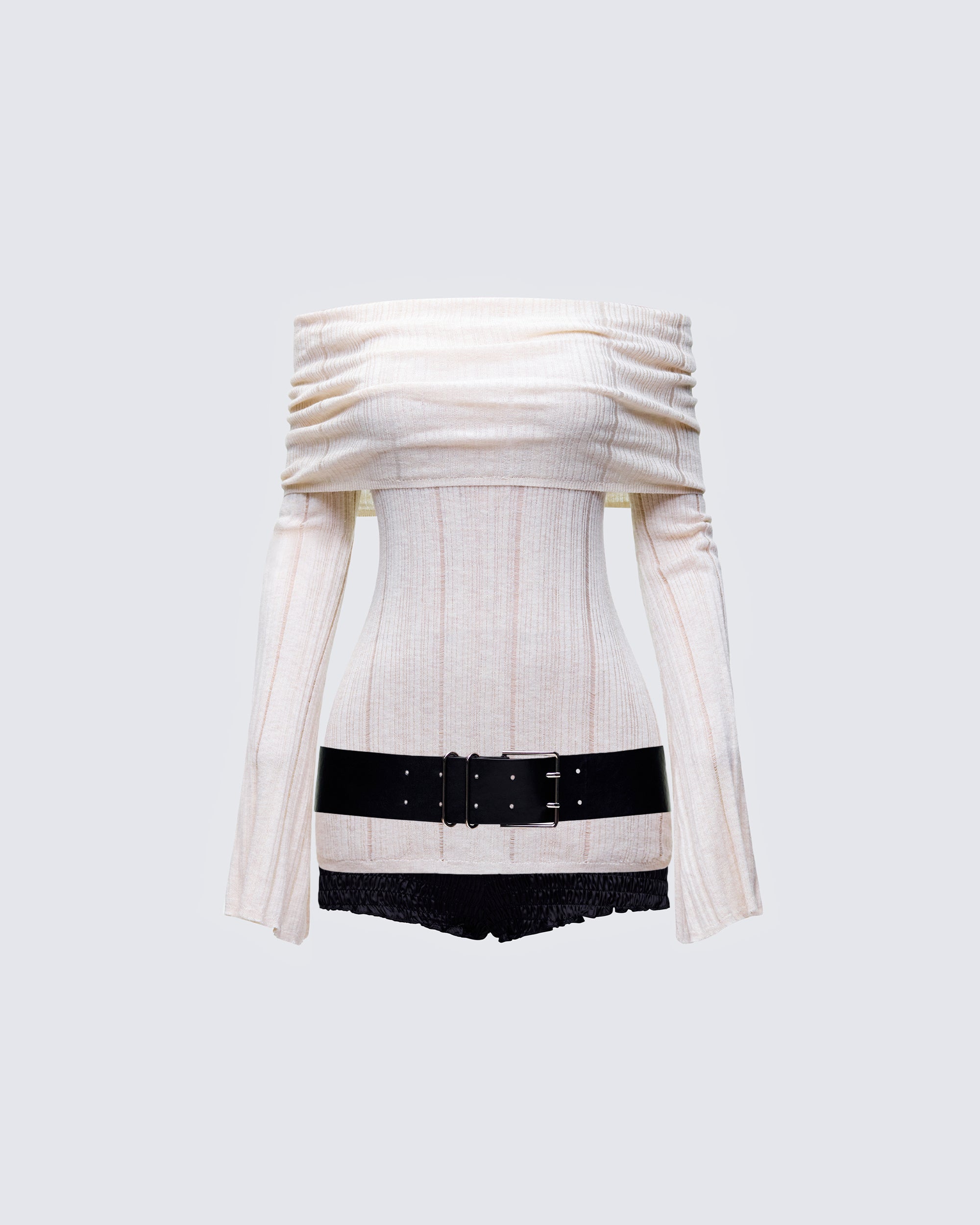 FORME Off Shoulder Top ホワイト F White Off Shoulder Ribbed Top - Long Sleeve Fitted – FINESSE