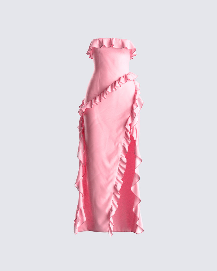 Ina Pink Chiffon Ruffle Maxi Dress