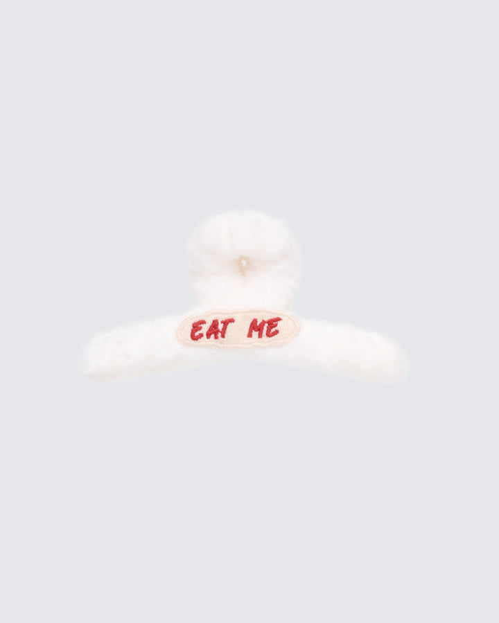 Inez White EAT ME Fluffy Hair Clip