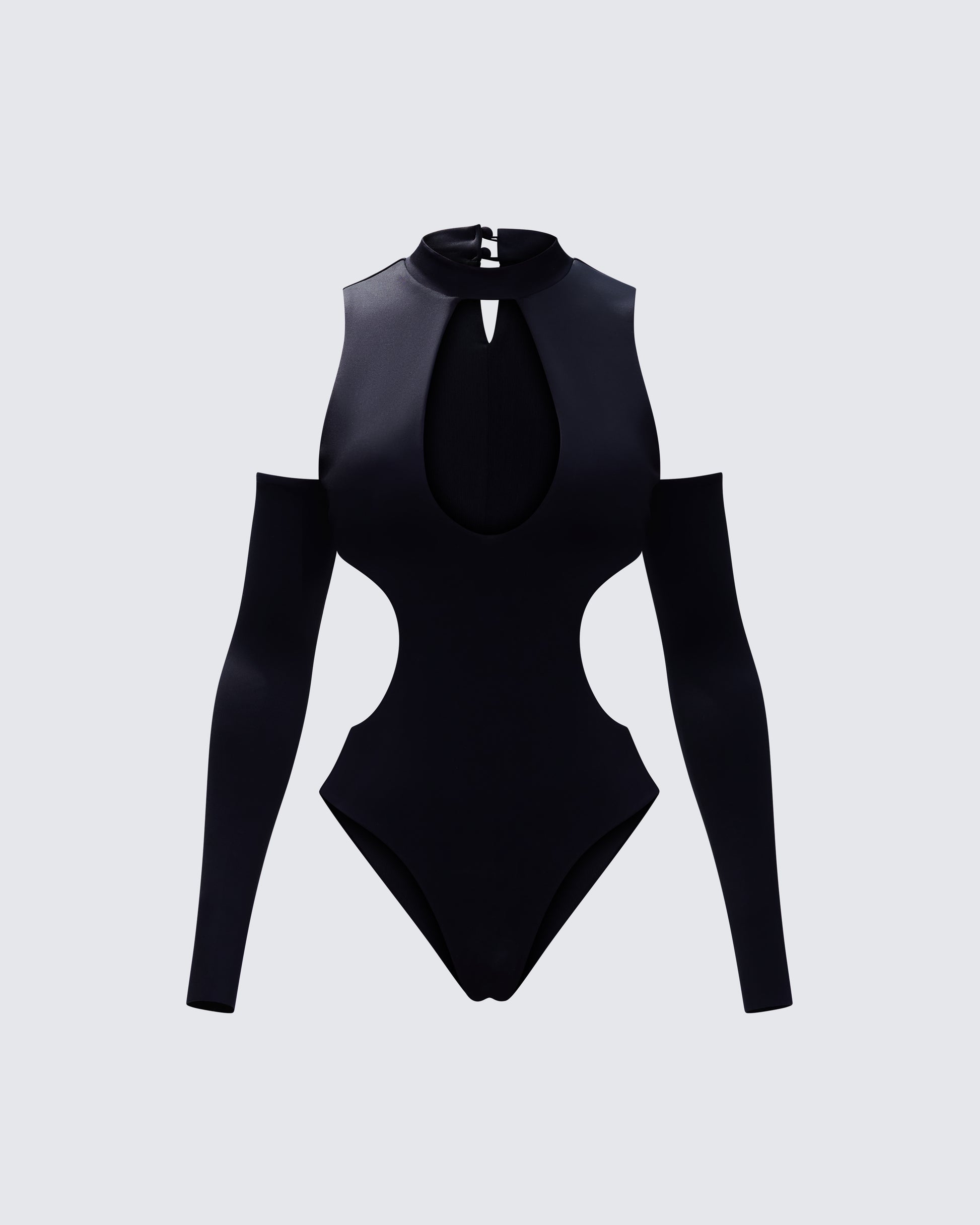 Black Cutout Bodysuit with Gloves - Long Sleeve FINESSE Black Cutout Bodysuit with Gloves - Long Sleeve FINESSE
