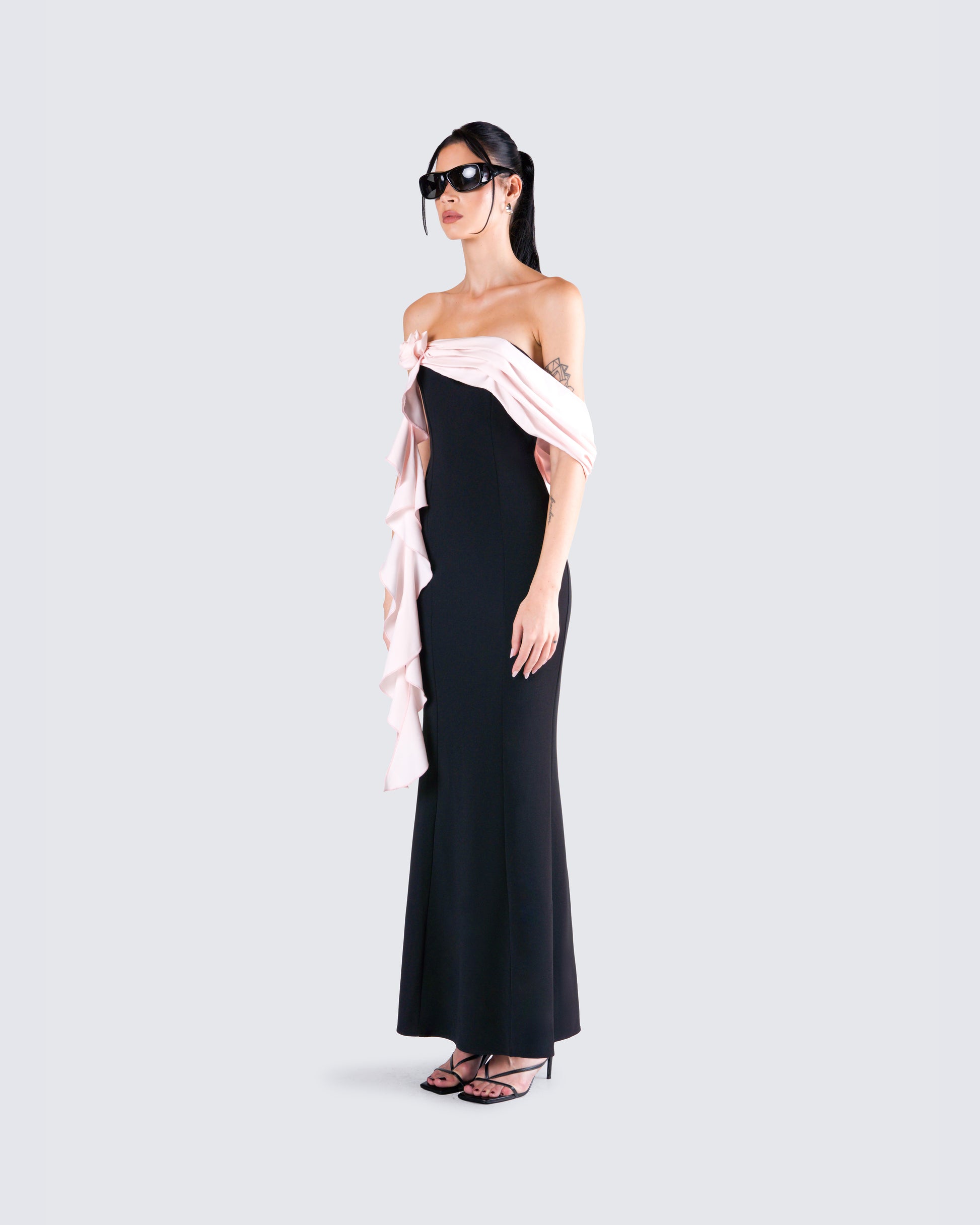 Black One Shoulder Maxi Dress - Bodycon Formal Gown FINESSE Black One Shoulder Maxi Dress - Bodycon Formal Gown FINESSE
