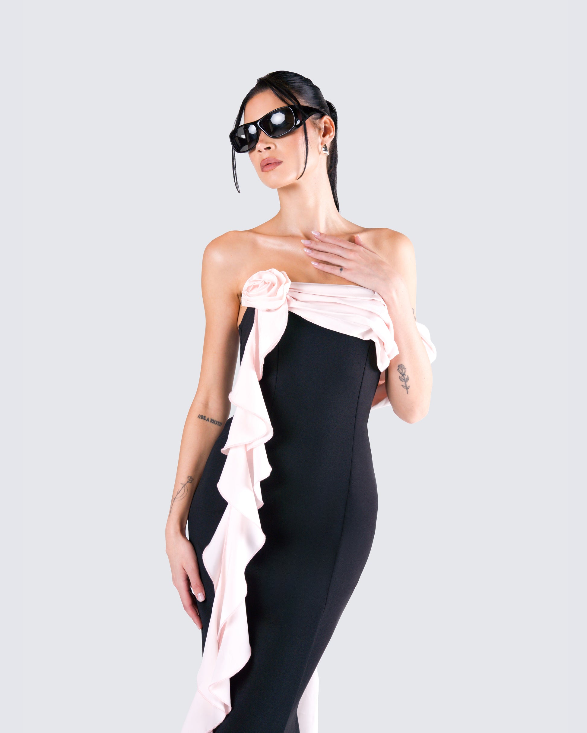 black draped maxi dress Black Femme Drape Maxi Dress