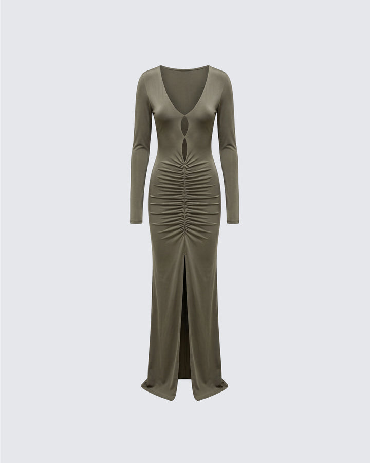 Isley Green Cut Out Ruched Maxi Dress