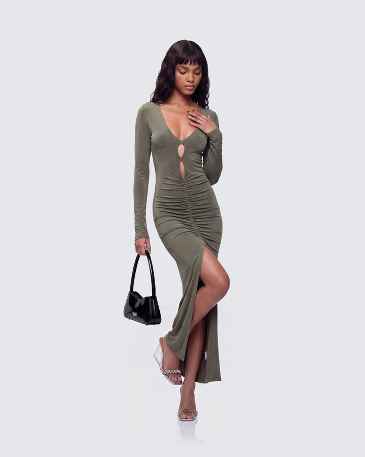 Isley Green Cut Out Ruched Maxi Dress