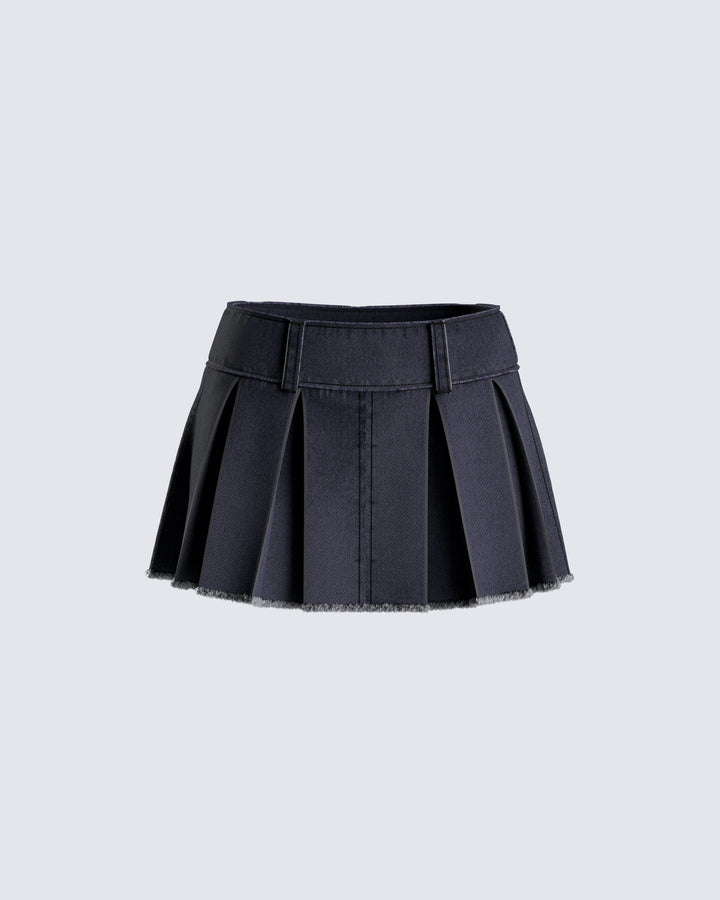 Ismay Black Denim Pleat Skirt