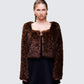 Isola Brown Faux Fur Cropped Jacket model front