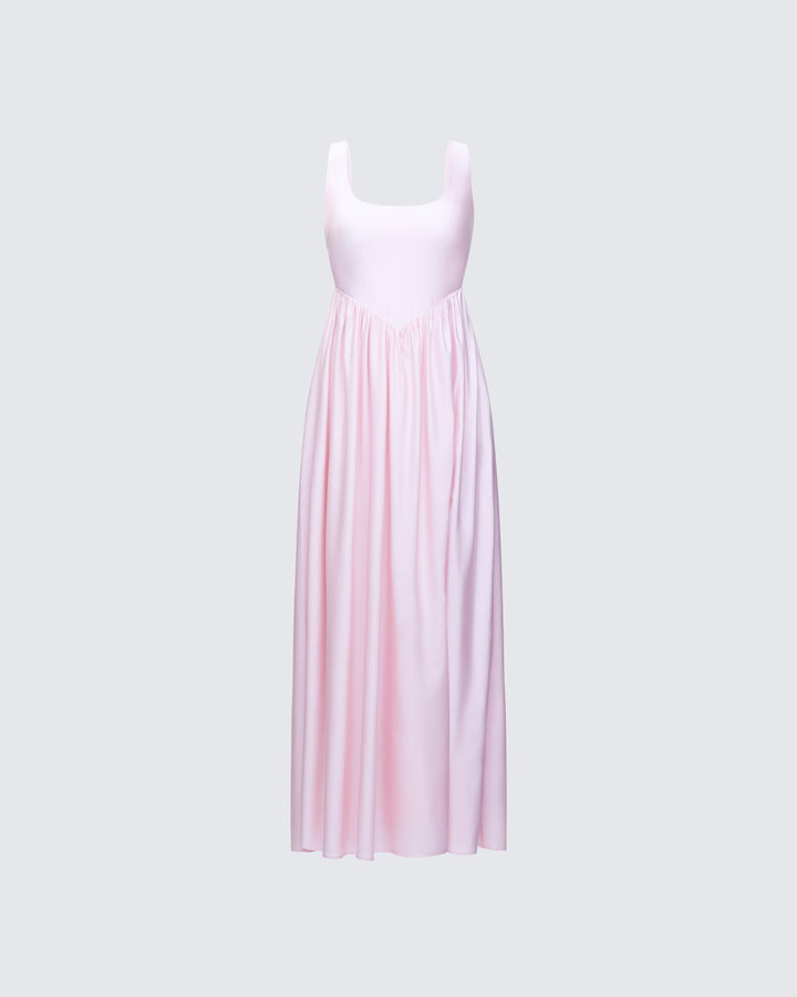 Pink Floral Applique Maxi Dress - Slit Gown 3X Pink Floral Applique Maxi Dress - Slit Gown 3X