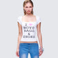 Isra White Cap Sleeve Graphic Top model front