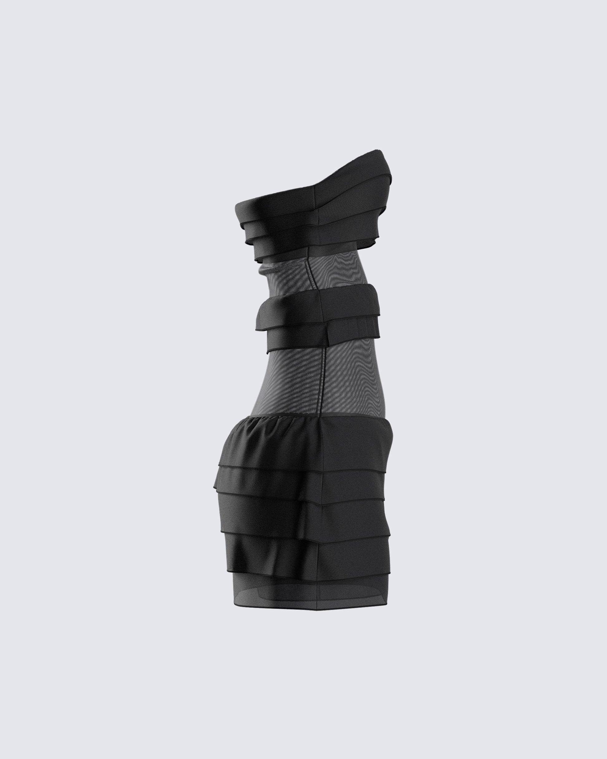 issa mesh mini dress Black Tiered Mini Dress