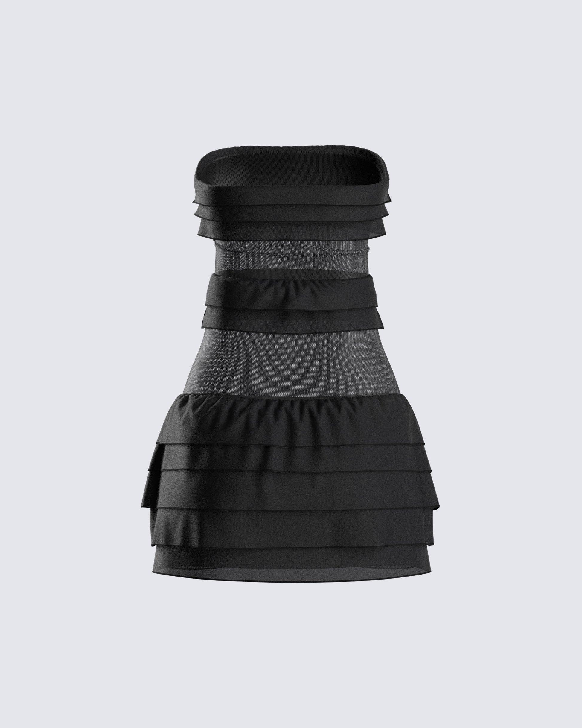 Black Tiered Mini Dress - Strapless Mesh Party FINESSE Black Tiered Mini Dress - Strapless Mesh Party FINESSE