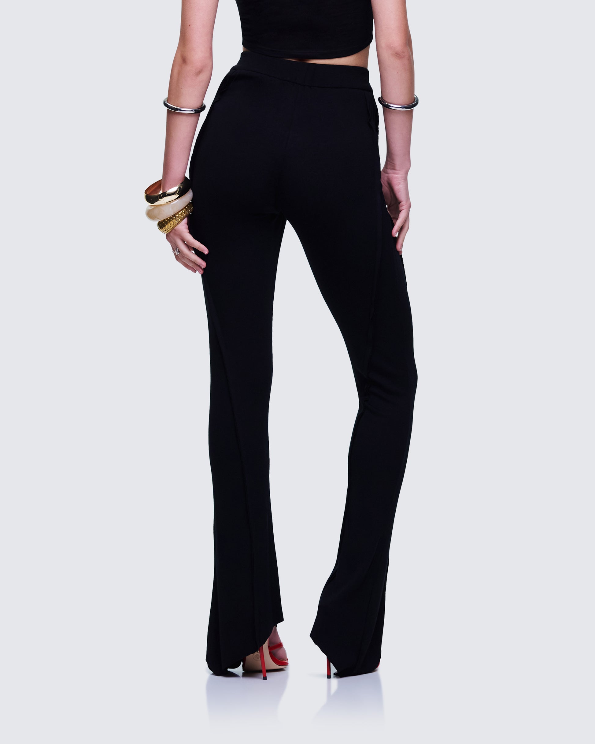 Iva Black Ribbed V Waist Pant
