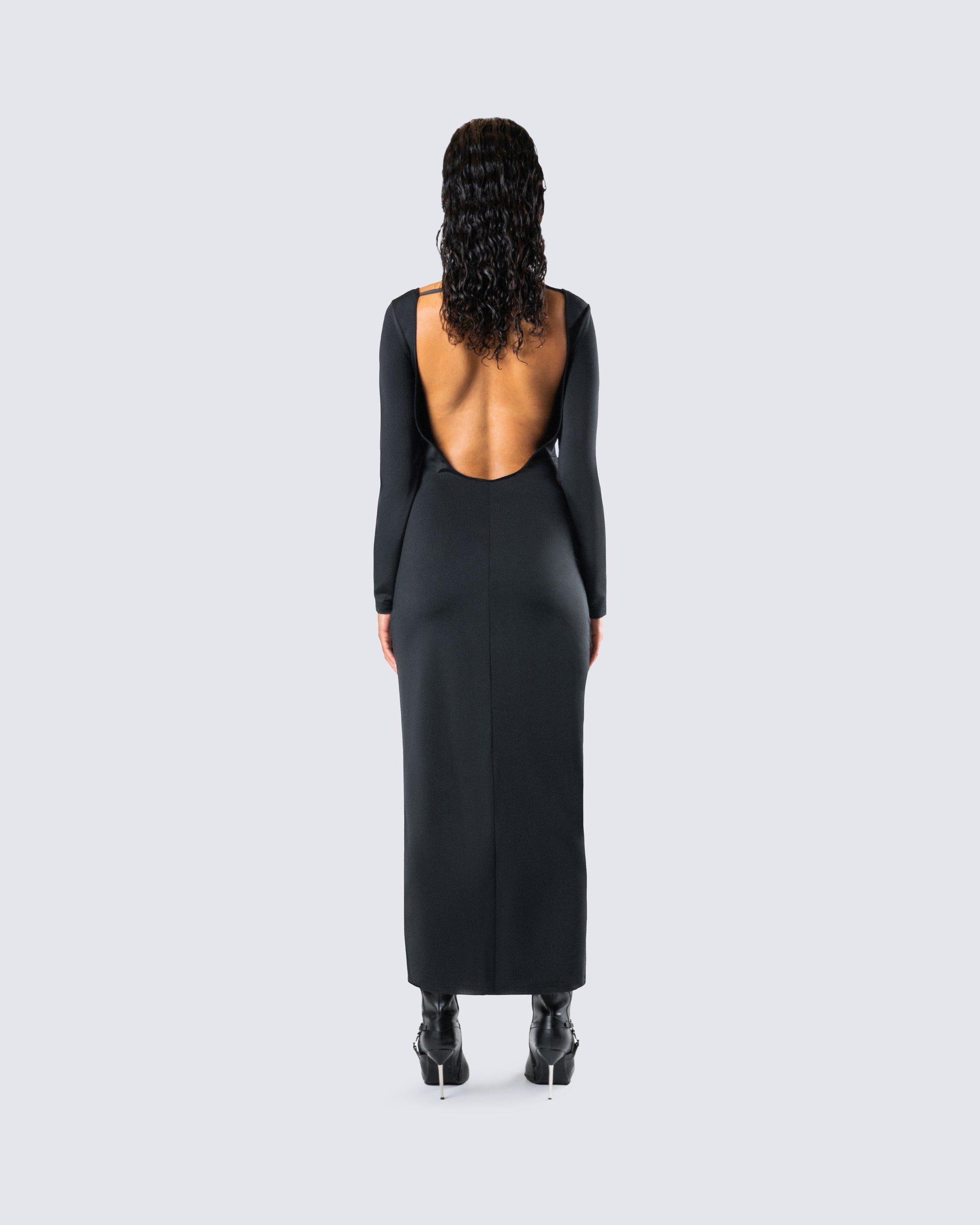 Black Long Sleeve Bodycon Maxi Dress - Backless FINESSE Black Long Sleeve Bodycon Maxi Dress - Backless FINESSE