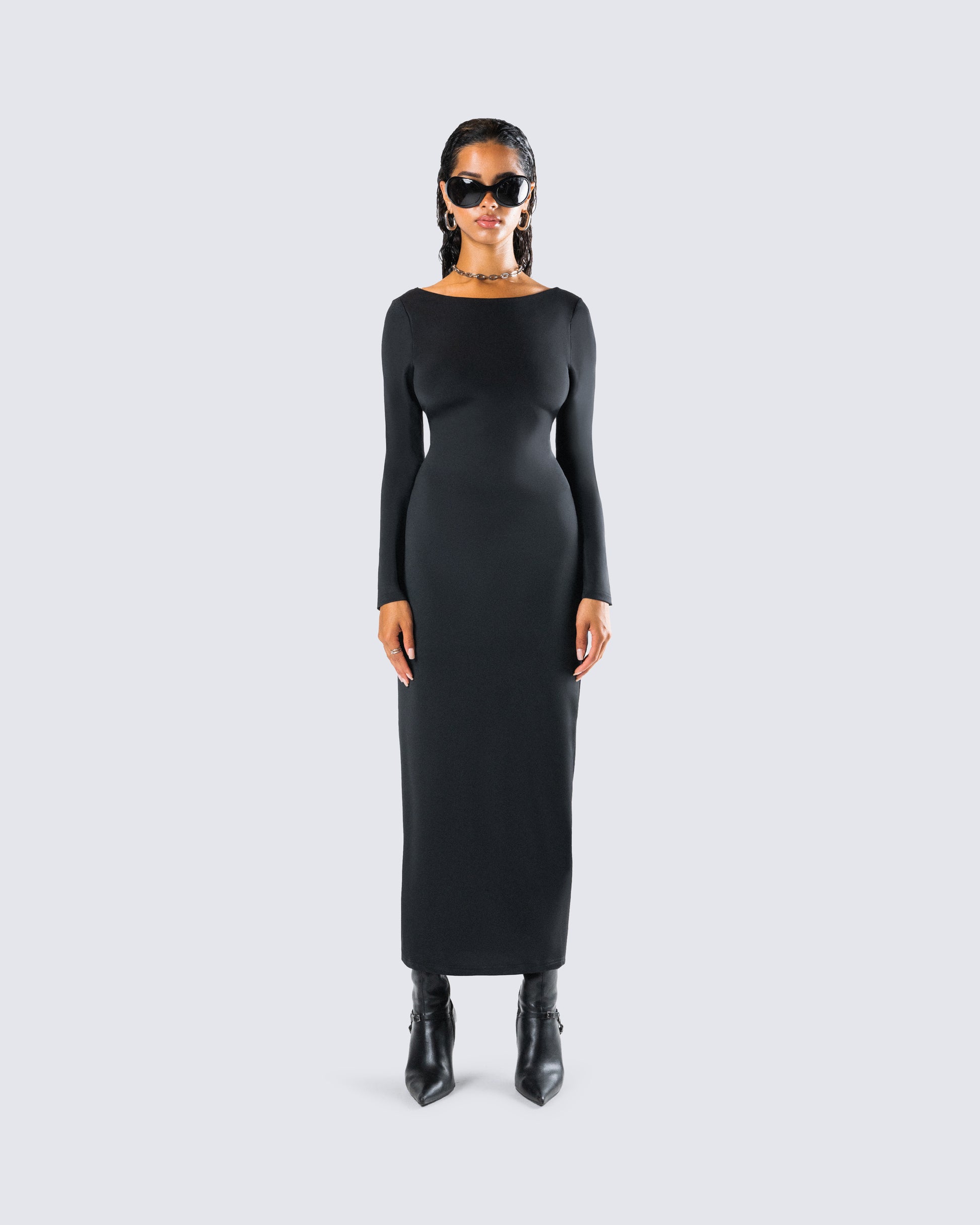 Black Long Sleeve Bodycon Maxi Dress - Backless FINESSE Black Long Sleeve Bodycon Maxi Dress - Backless FINESSE