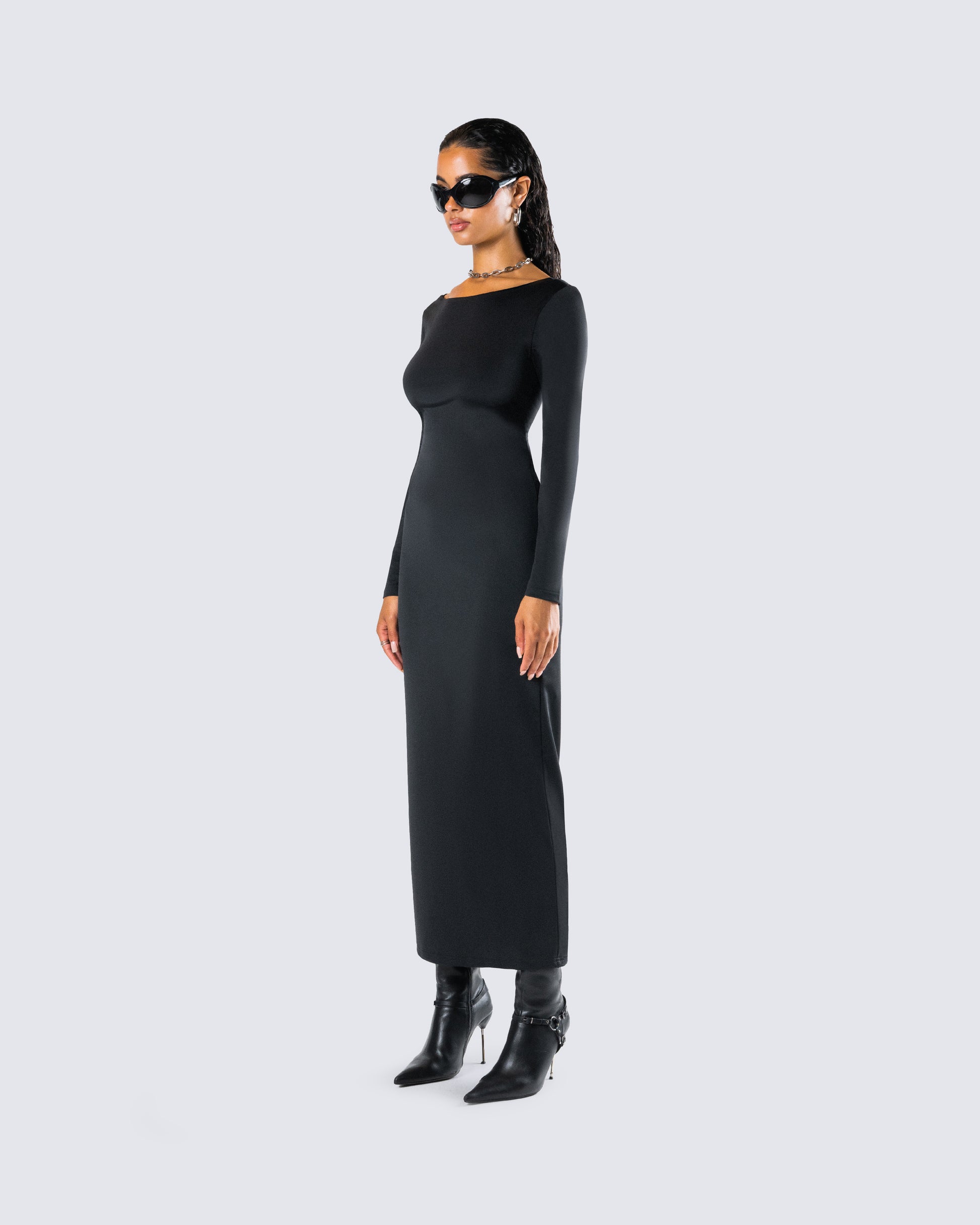 Black Long Sleeve Bodycon Maxi Dress - Backless FINESSE Black Long Sleeve Bodycon Maxi Dress - Backless FINESSE