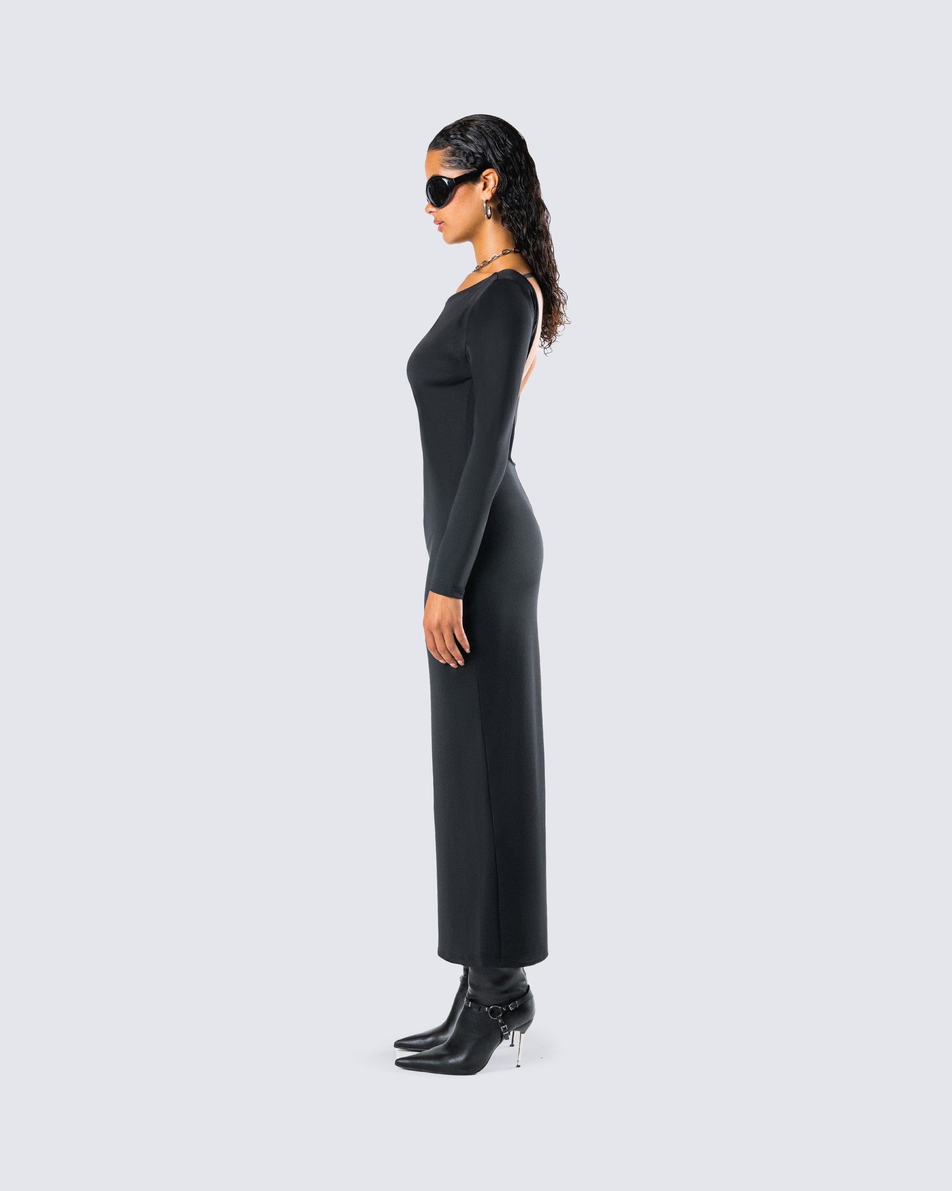 Black Long Sleeve Bodycon Maxi Dress - Backless FINESSE Black Long Sleeve Bodycon Maxi Dress - Backless FINESSE