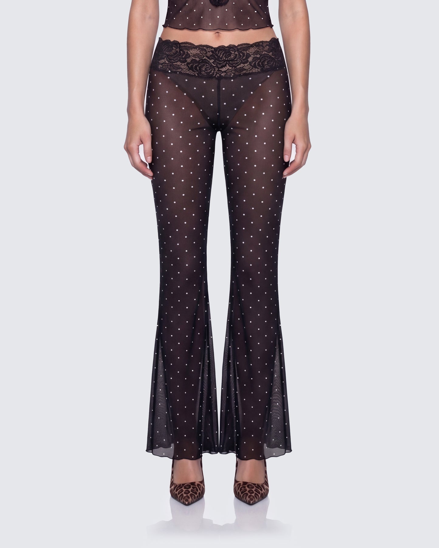 Inaya Multi Mesh Polka Lace Edge Leggings model front
