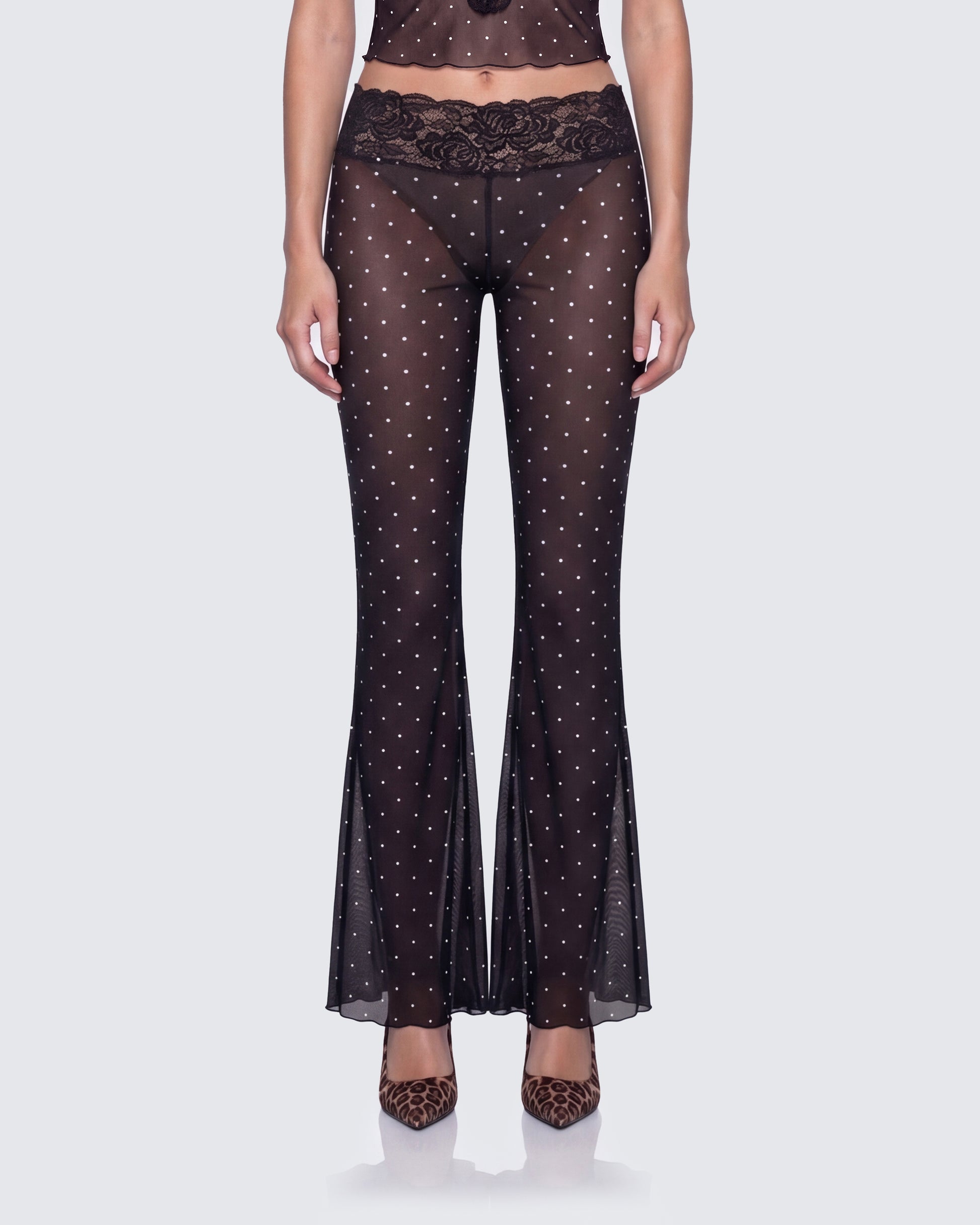 Inaya Multi Mesh Polka Lace Edge Leggings model front
