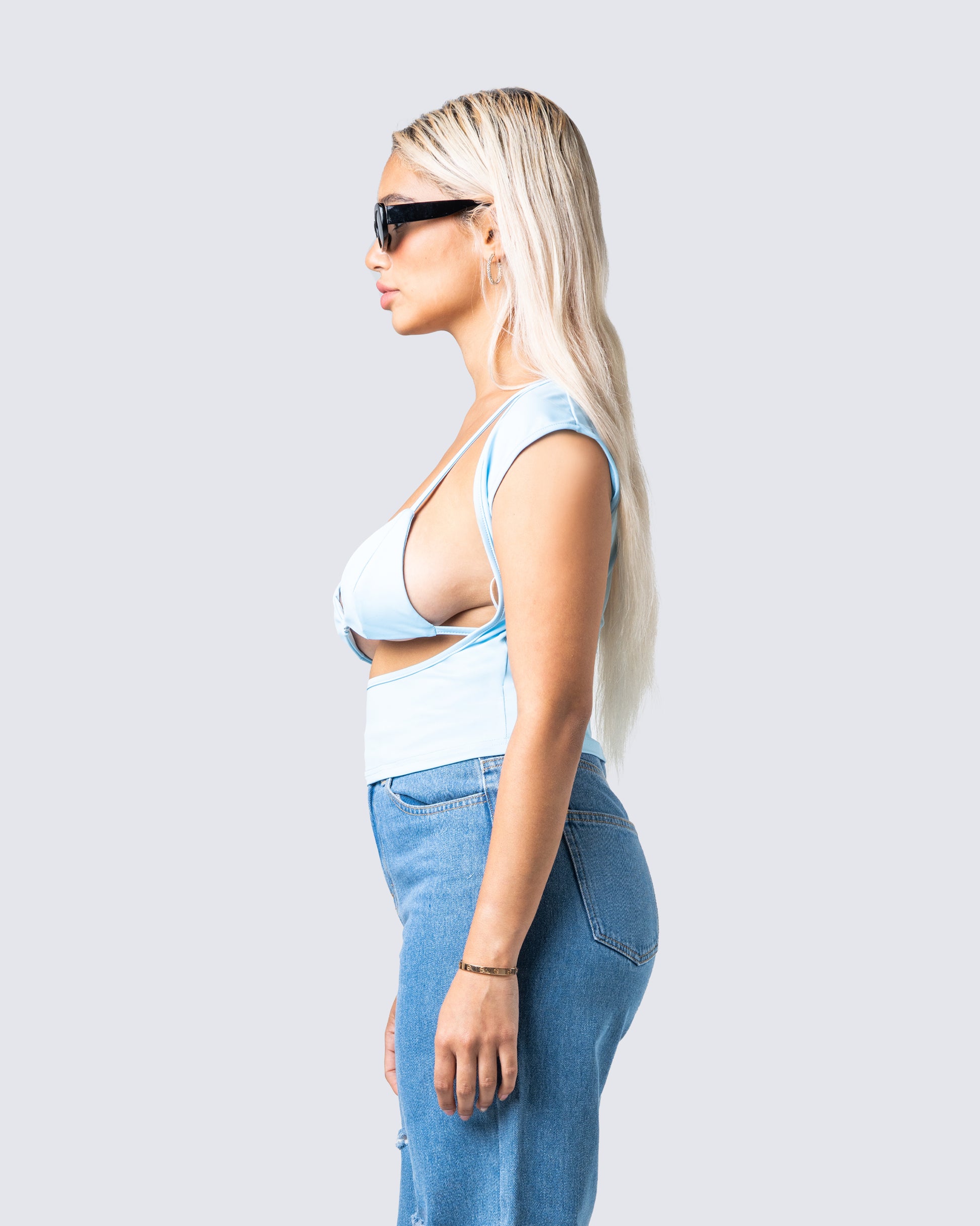 Indie Baby Blue Jersey Cut Out Top
