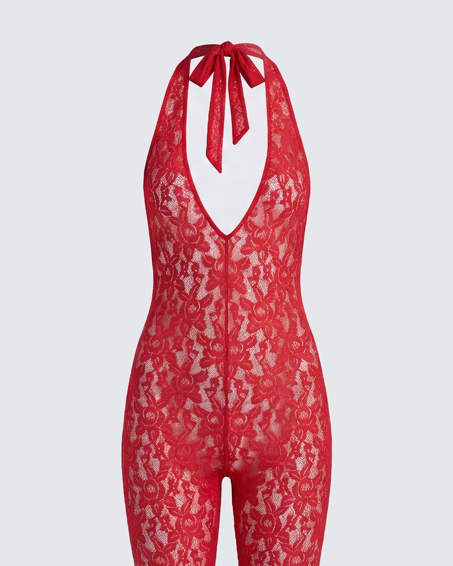 Isabel Red Lace Capri Jumpsuit