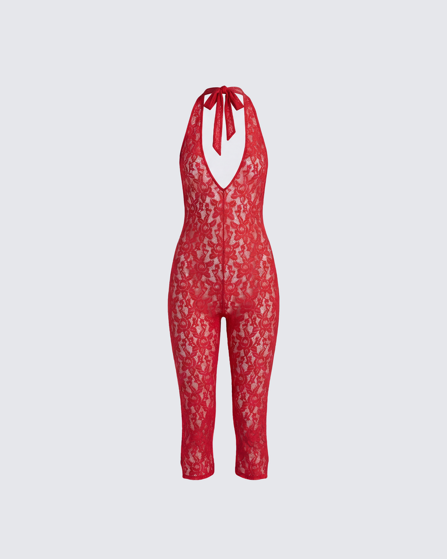 Isabel Red Lace Capri Jumpsuit