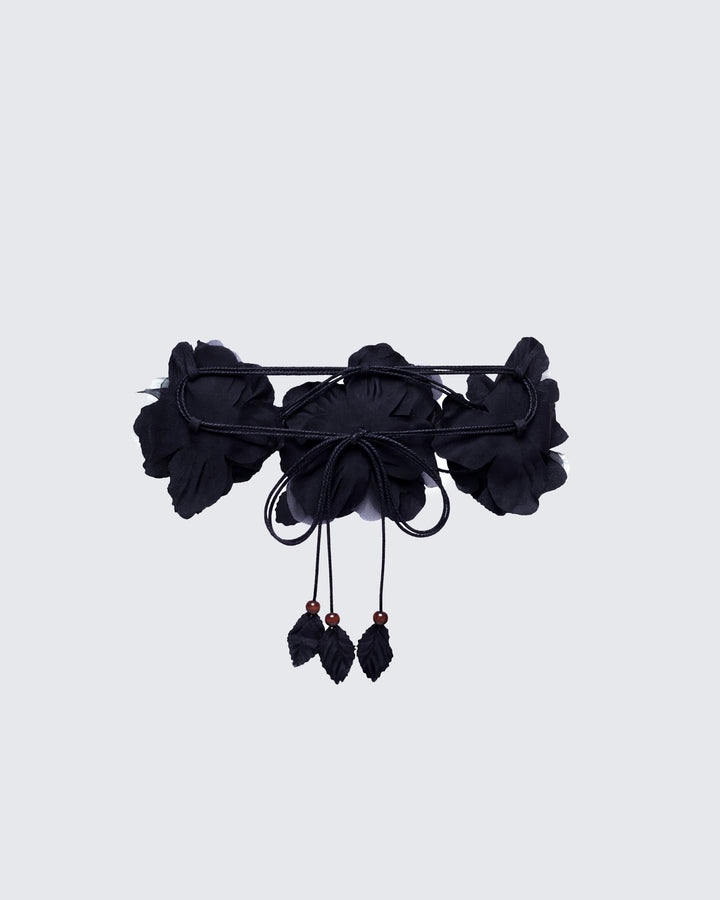 Jacira Black Triple Corsage Tie Belt