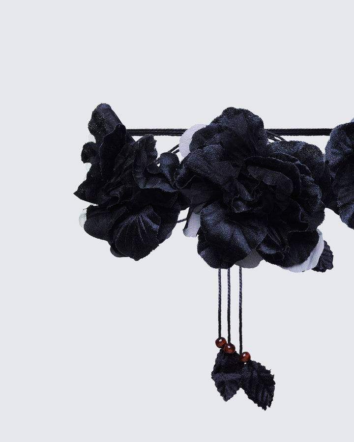 Jacira Black Triple Corsage Tie Belt
