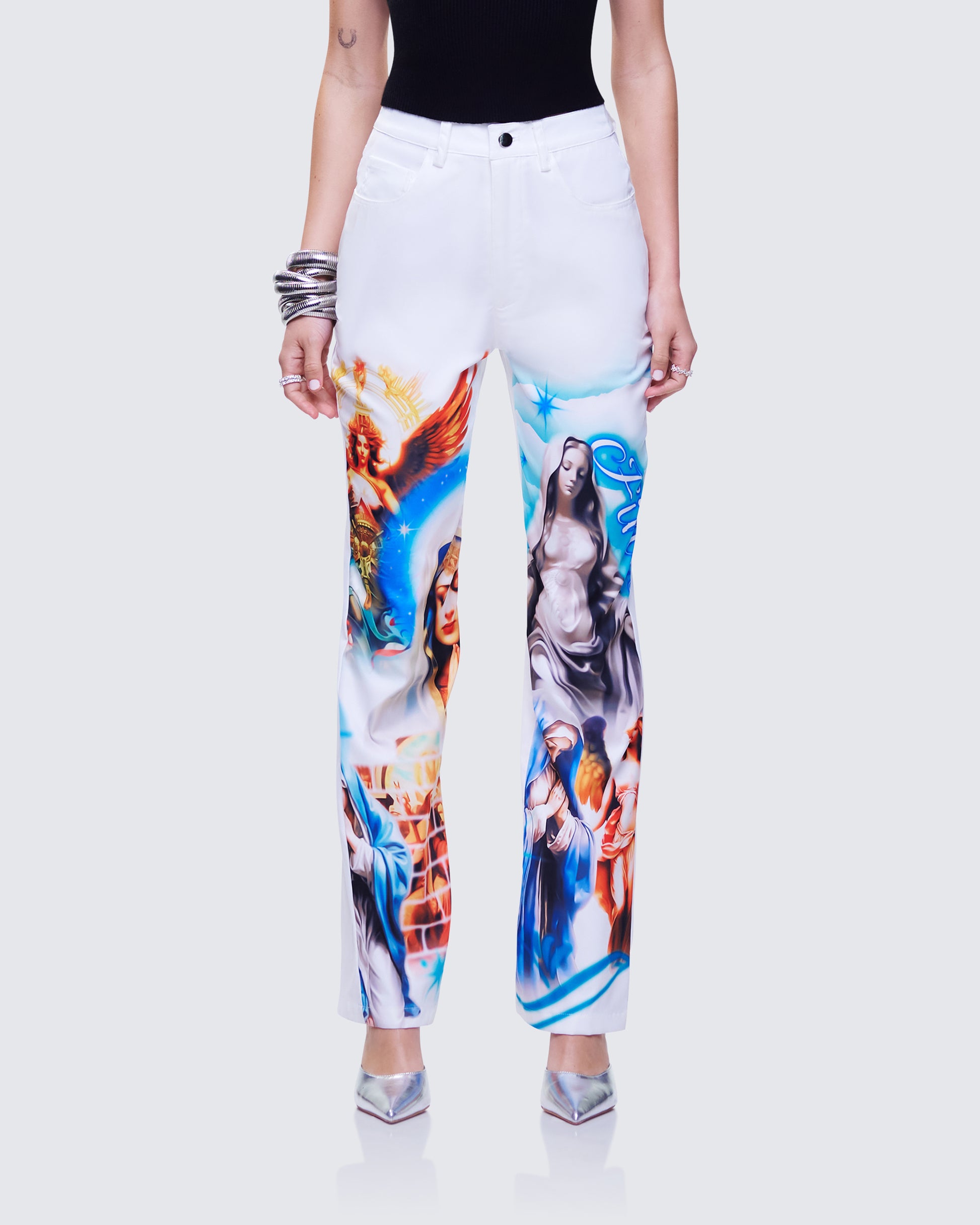 Jadyn Multi Deity Print Twill Pant
