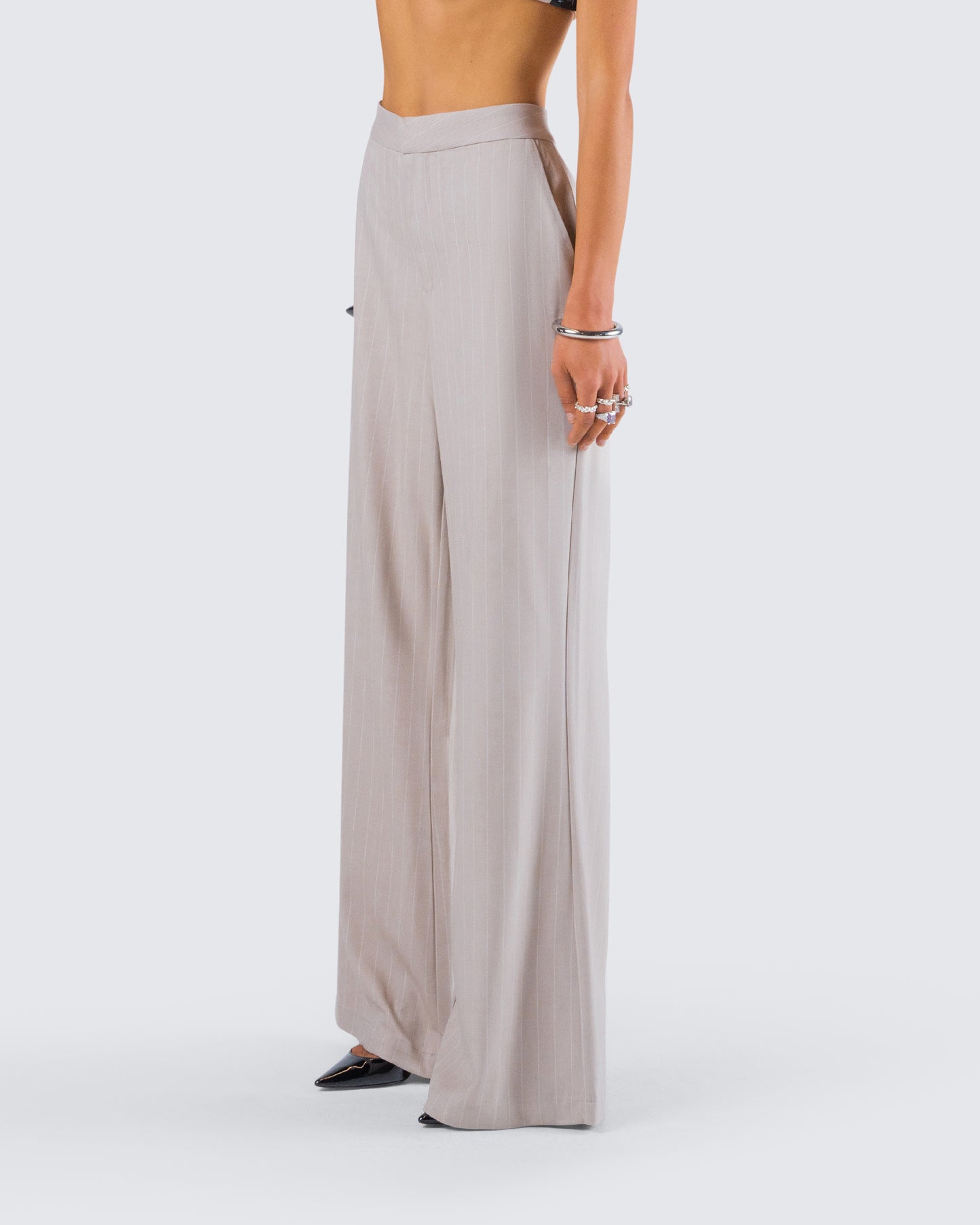 Jaelyn Beige Pinstripe Trouser