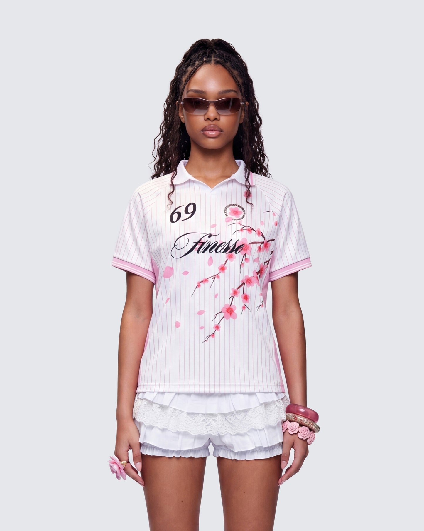 Janae Pink Blossom Sports Jersey Top model front