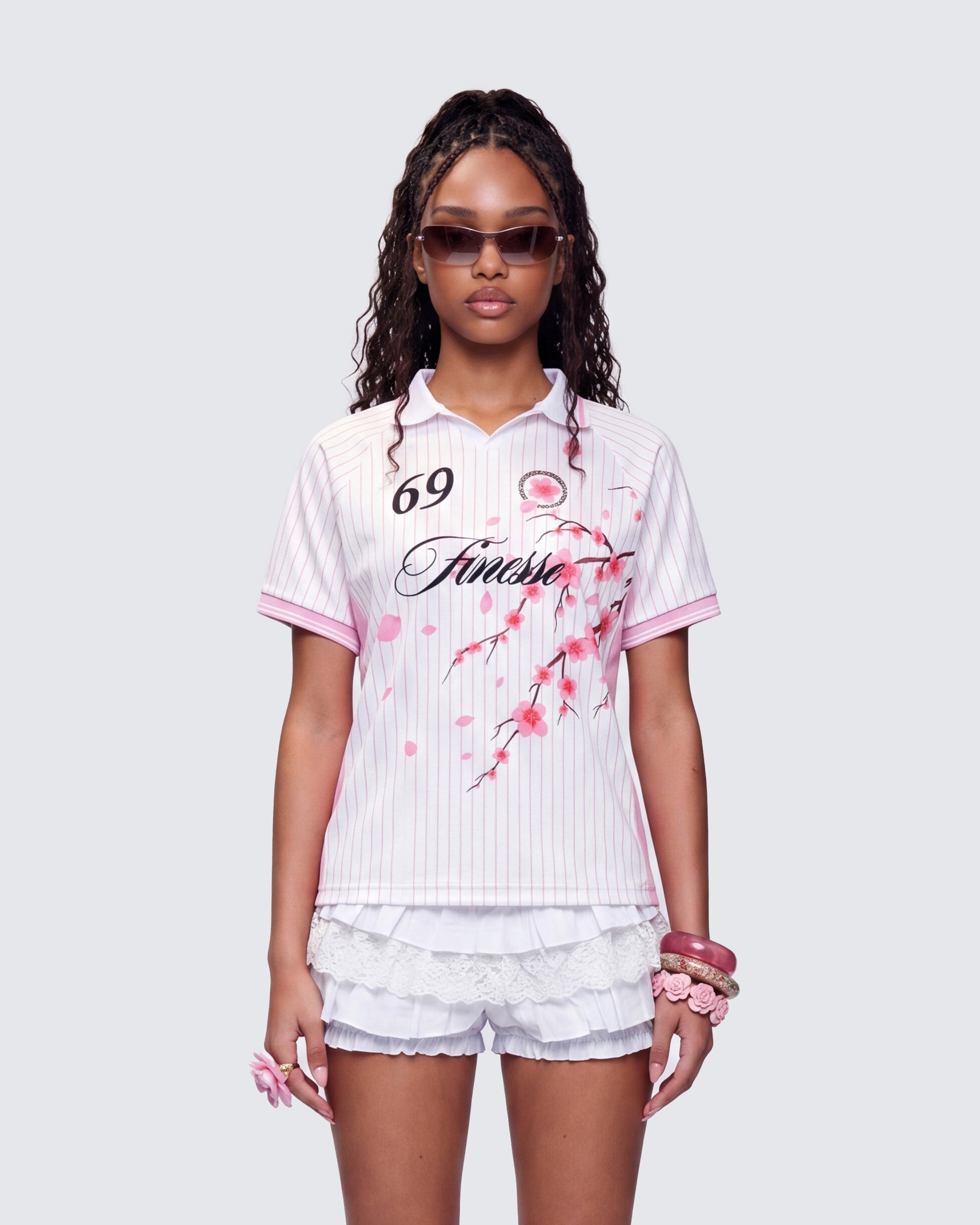 Janae Pink Blossom Sports Jersey Top model front