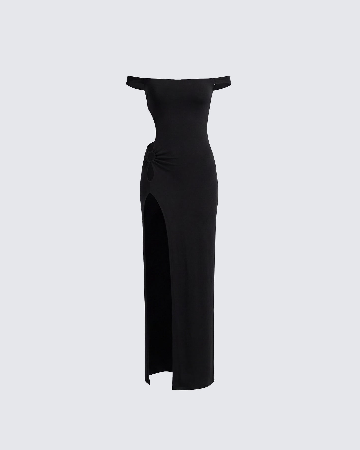 Black Off Shoulder Maxi Dress - Bodycon Ribbed FINESSE Black Off Shoulder Maxi Dress - Bodycon Ribbed FINESSE