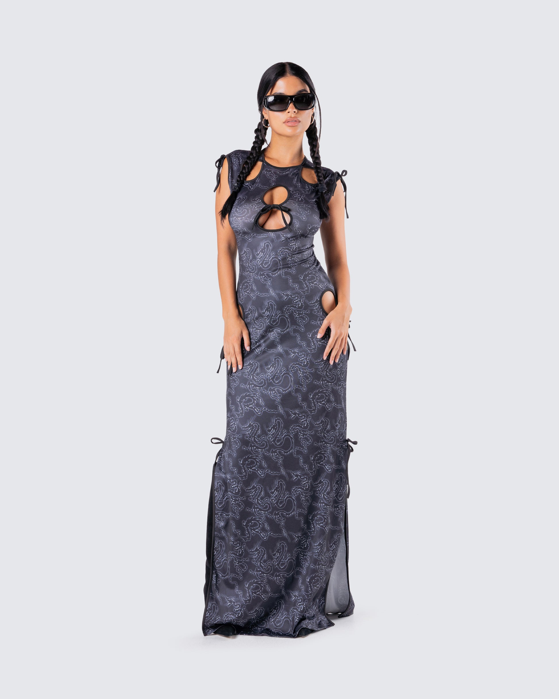 black maxi dress with cutout sides Faviana Side Cut-Out Long Dress 11253 Dark Hunter Green / 6