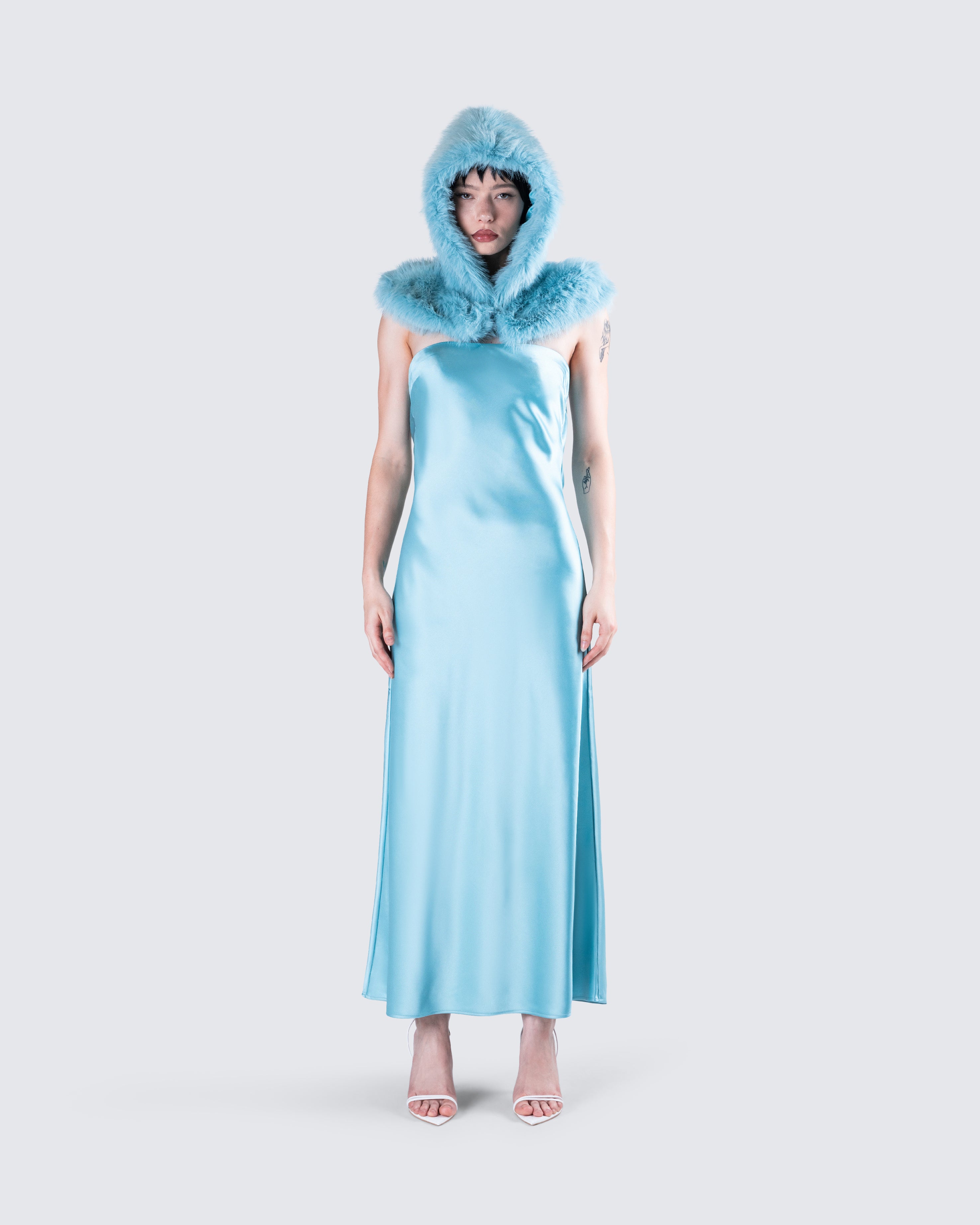 Aqua Women's Blue Sequined Faux Wrap Dress – COUTUREPOINT