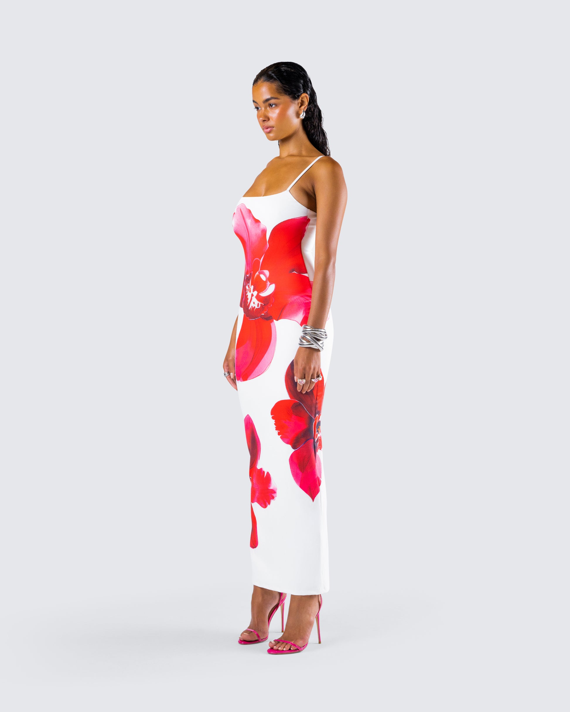 red floral bodycon dress Firerie Elegant Red Floral Print Ruched Bodycon Dress, Suitable For Summer Beach Vacation, Club Night, Valentine's Day