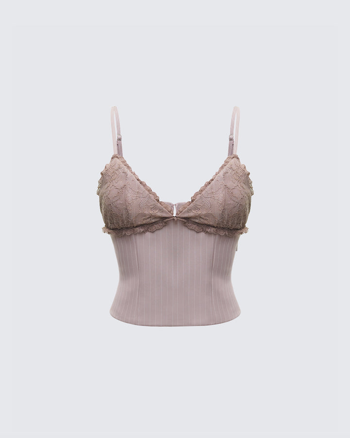 Jena Brown Pinstripe Strappy Top