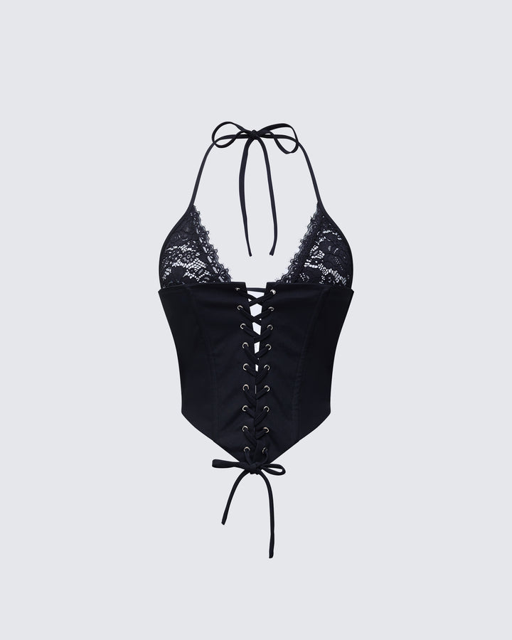 Jennie Black Lace Halter Corset Top product front