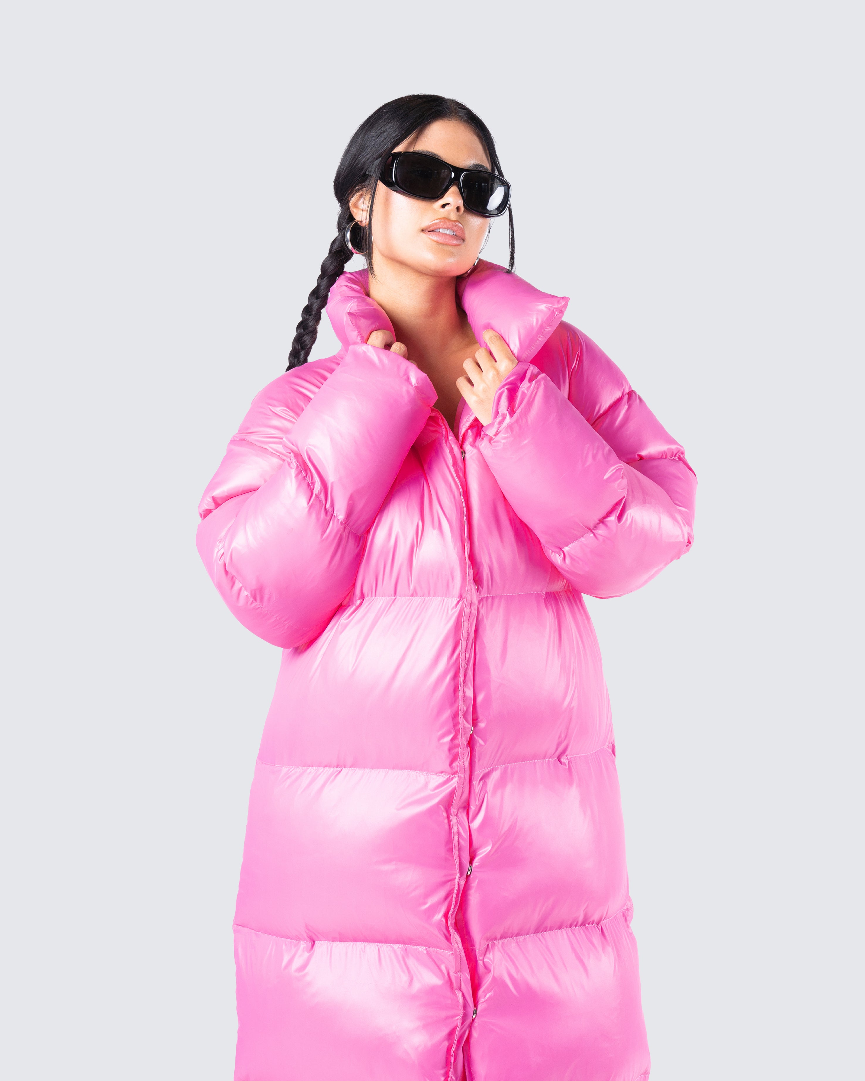 Shiny pink bubble clearance coat