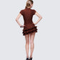 Jeselle Brown Jacquard Ruffle Hem Mini Dress