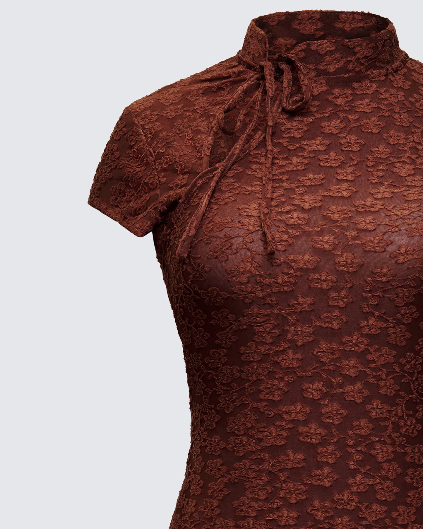 Jeselle Brown Jacquard Ruffle Hem Mini Dress