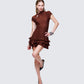 Jeselle Brown Jacquard Ruffle Hem Mini Dress