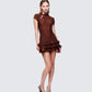 Jeselle Brown Jacquard Ruffle Hem Mini Dress