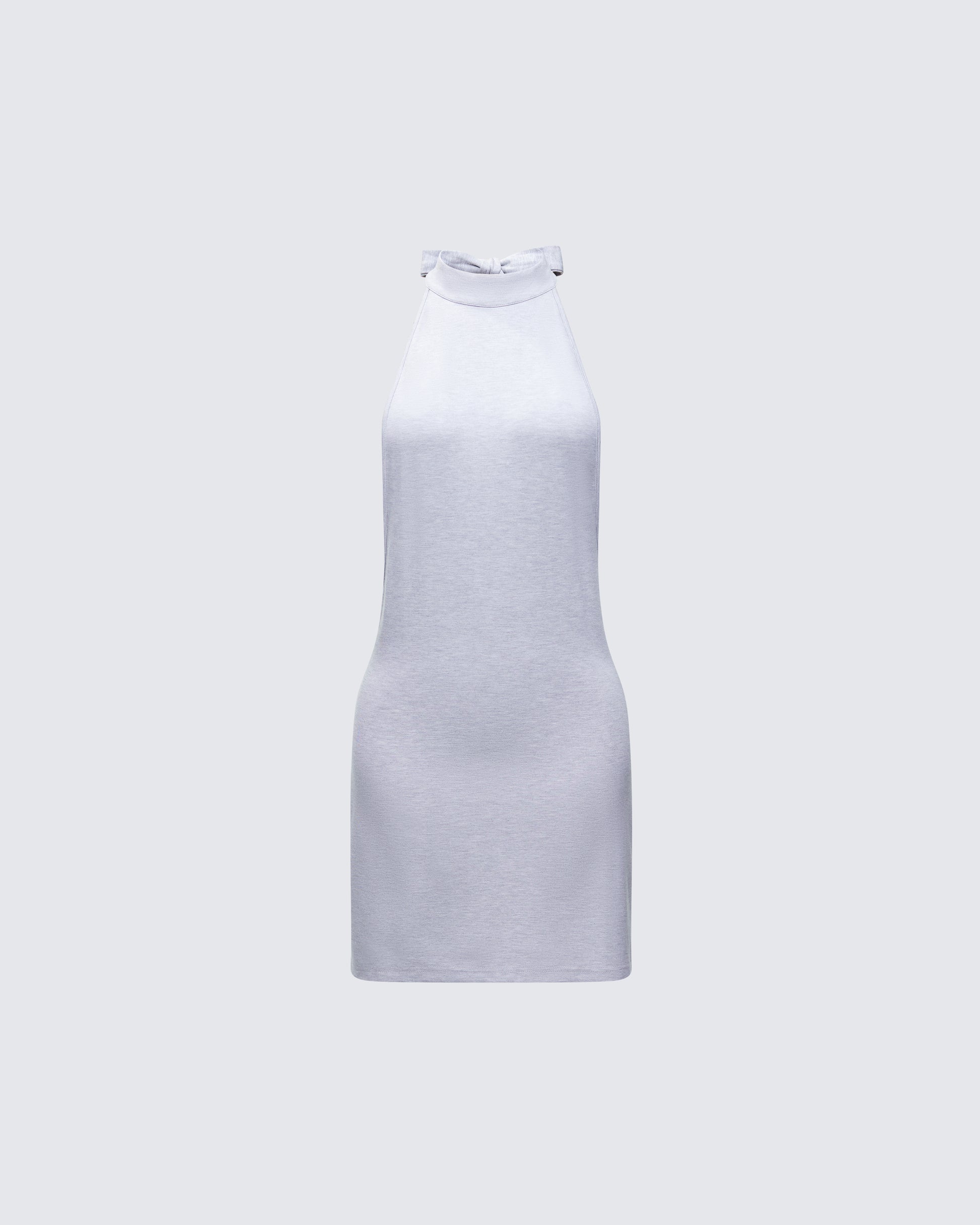 Grey Halter Mini Dress - Bodycon Knit Date Night FINESSE Grey Halter Mini Dress - Bodycon Knit Date Night FINESSE