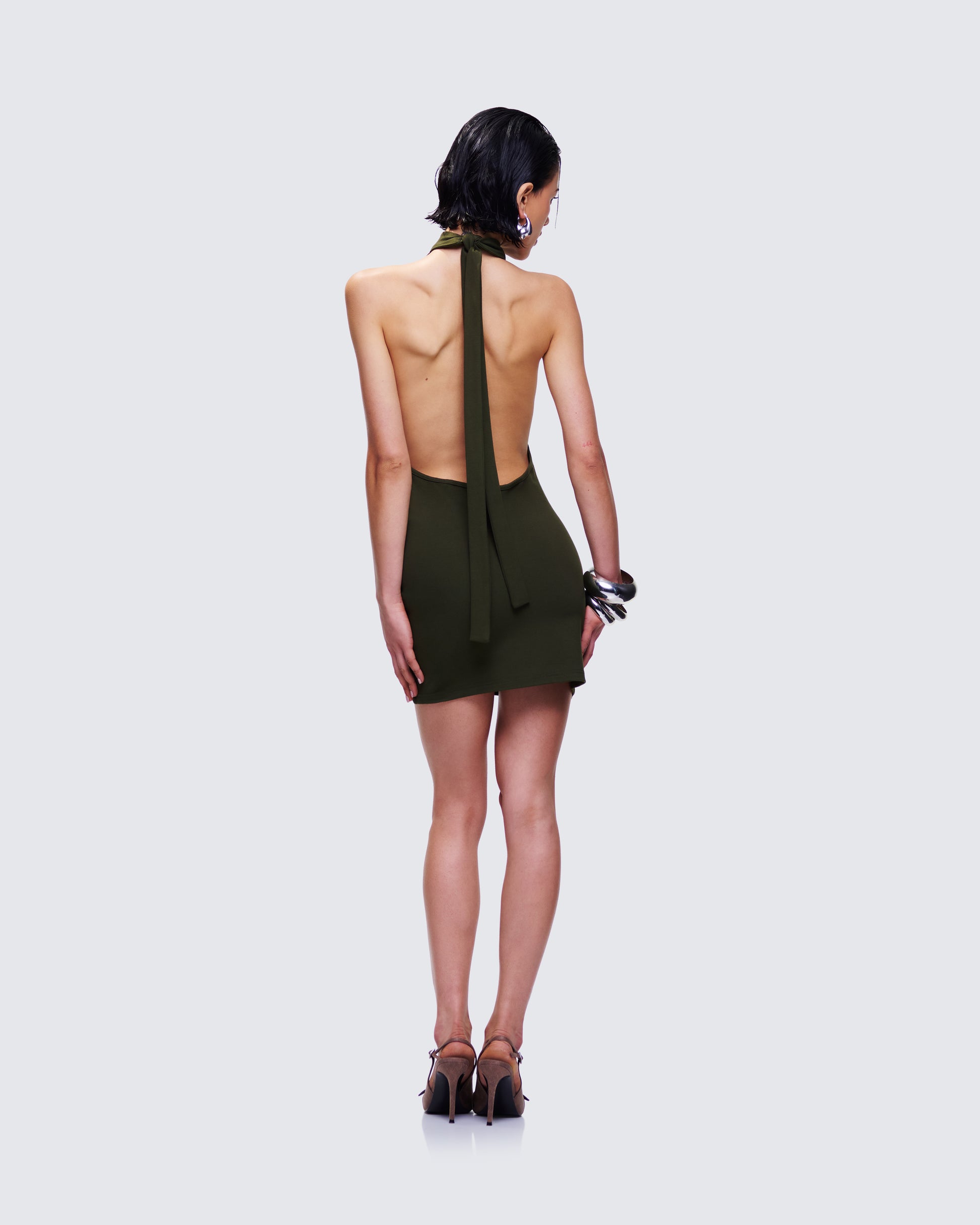 Olive Halter Mini Dress - Bodycon Date Night FINESSE Olive Halter Mini Dress - Bodycon Date Night FINESSE