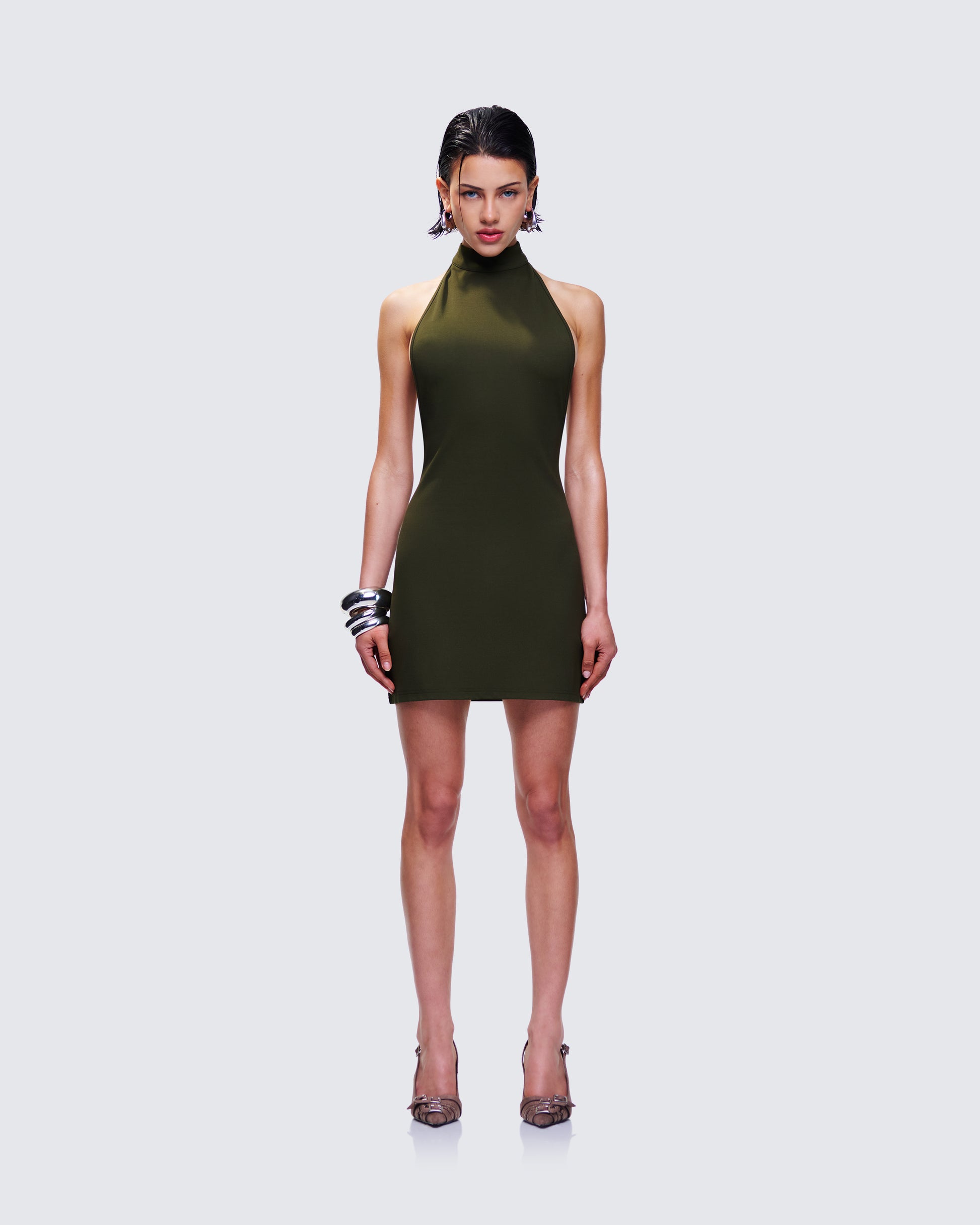 Olive Halter Mini Dress - Bodycon Date Night FINESSE Olive Halter Mini Dress - Bodycon Date Night FINESSE