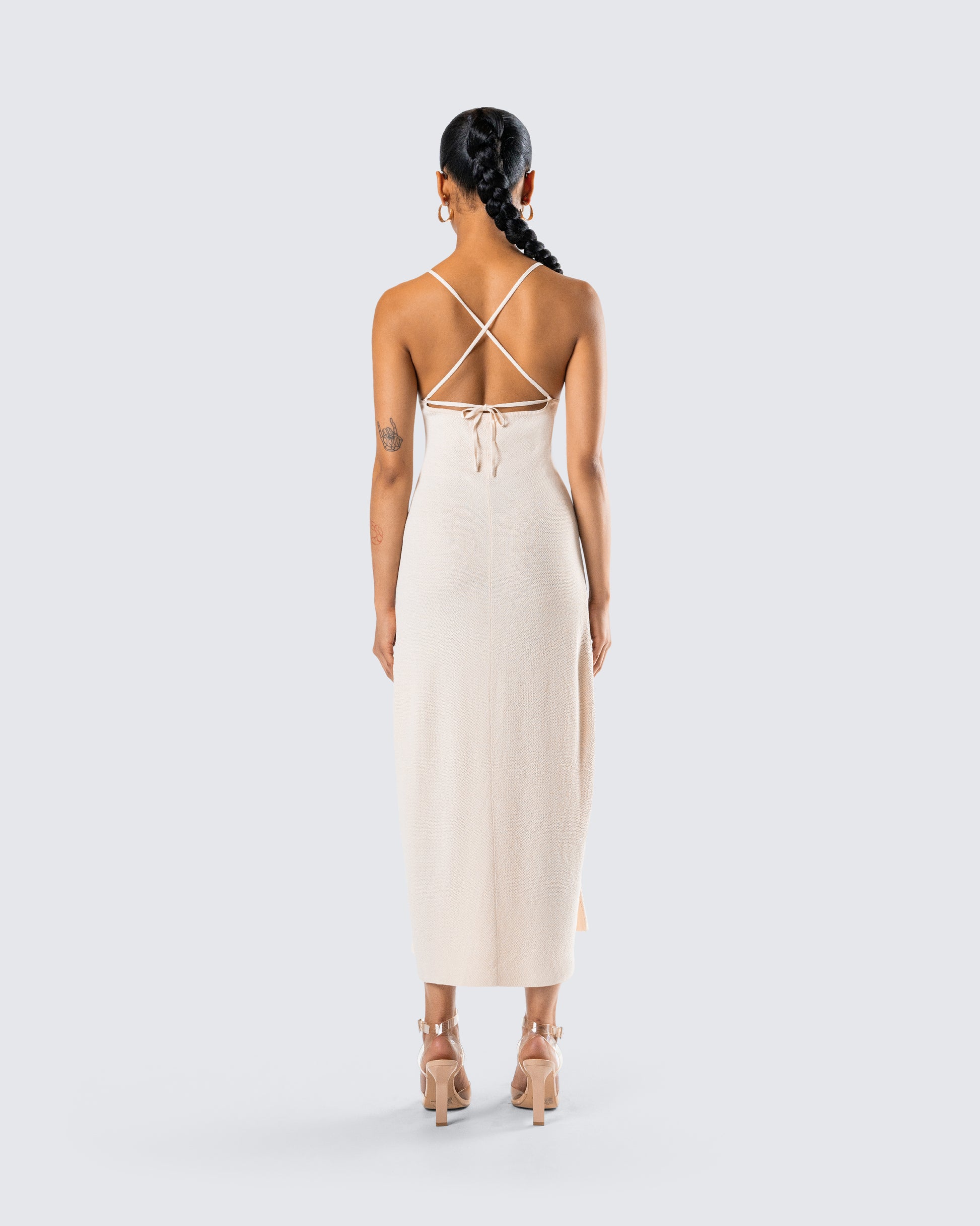 Ivory Crochet Midi Dress - Lace-Up Halter Vacation FINESSE Ivory Crochet Midi Dress - Lace-Up Halter Vacation FINESSE