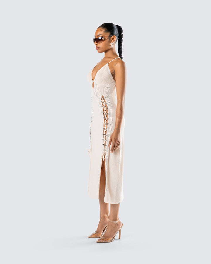 Women's ivory midi dress alternate angle – FINESSE