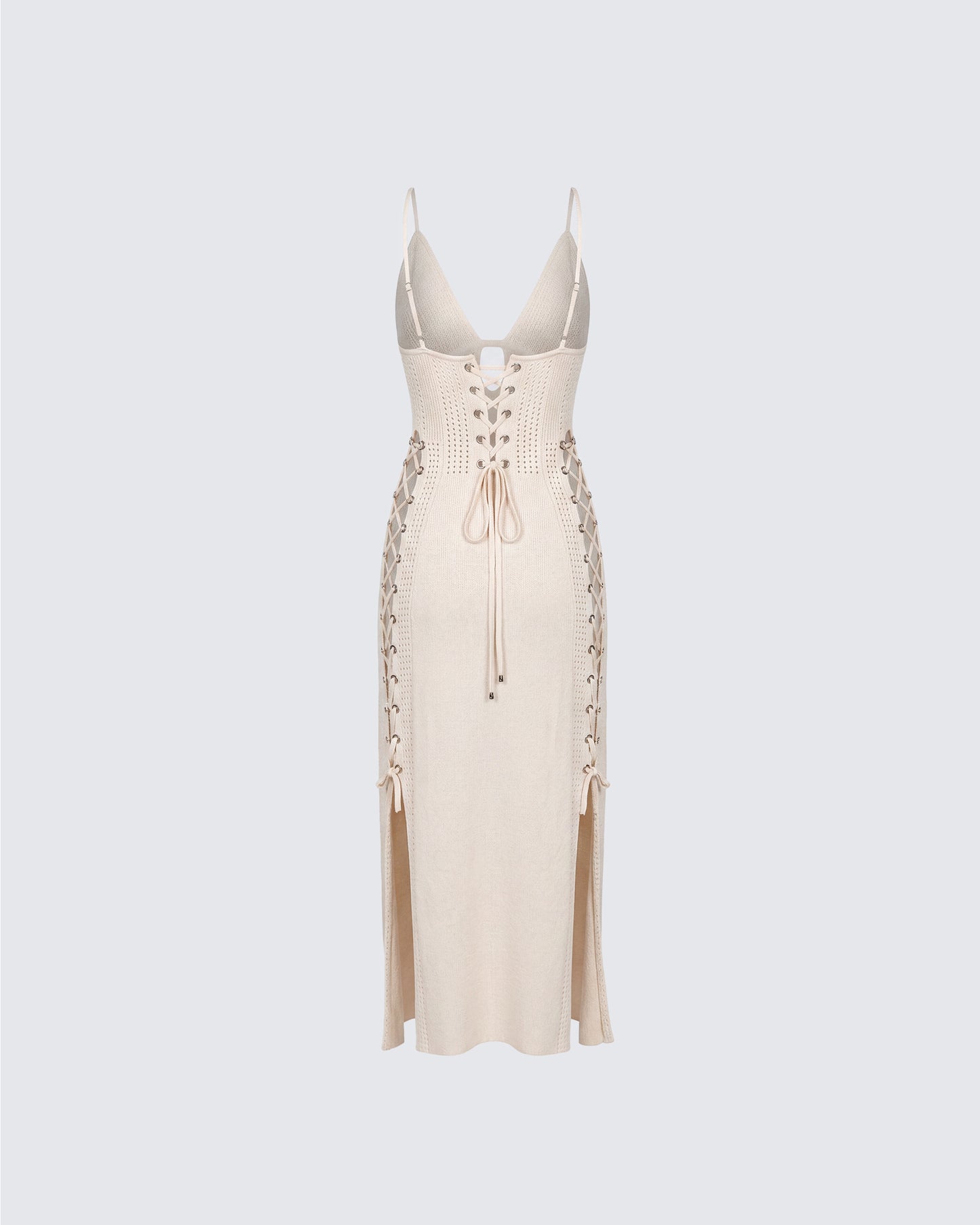 Jing – Elfenbeinfarbenes Midikleid aus Häkelstrick